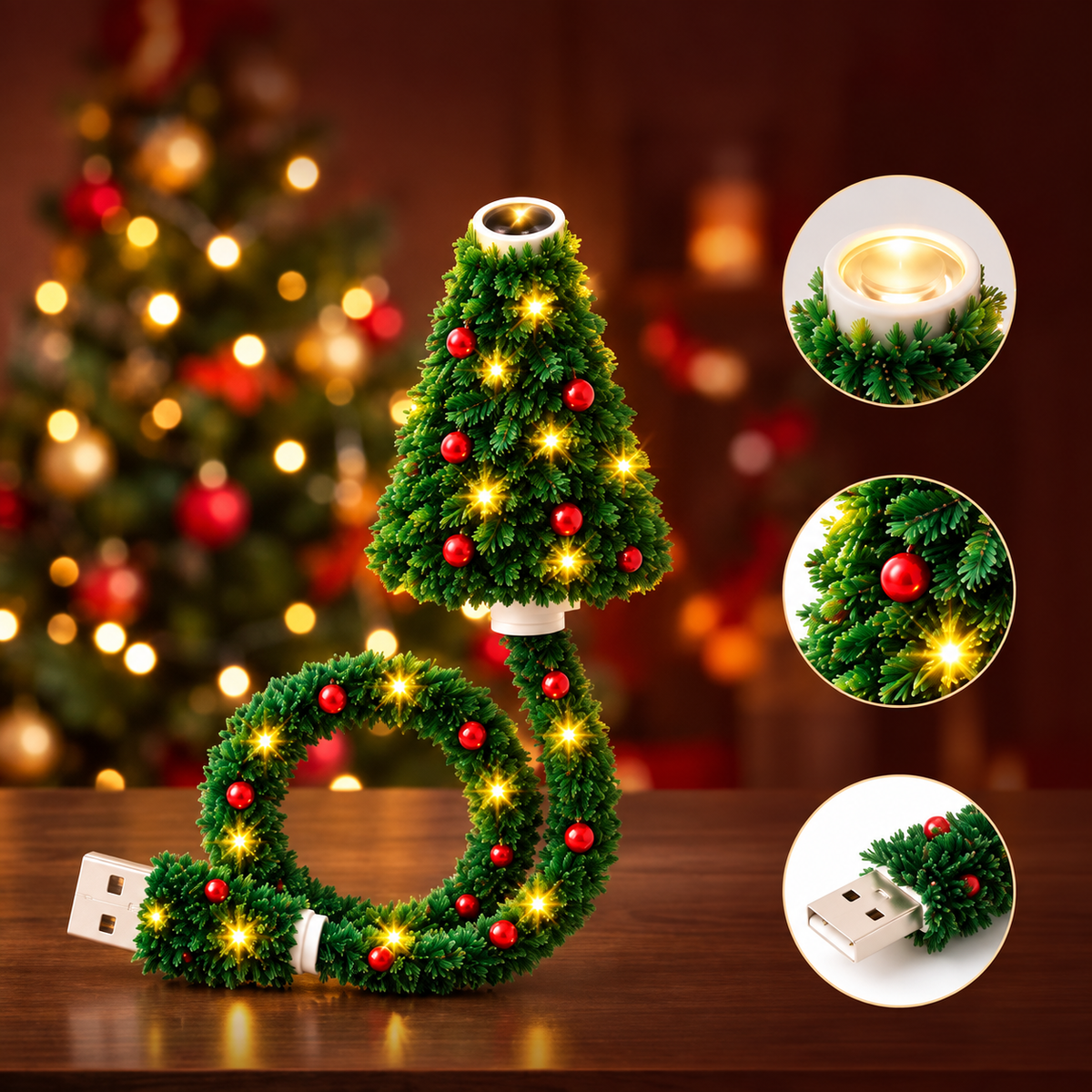 StarNest Christmas tree projector with a flexible USB cable and festive design details